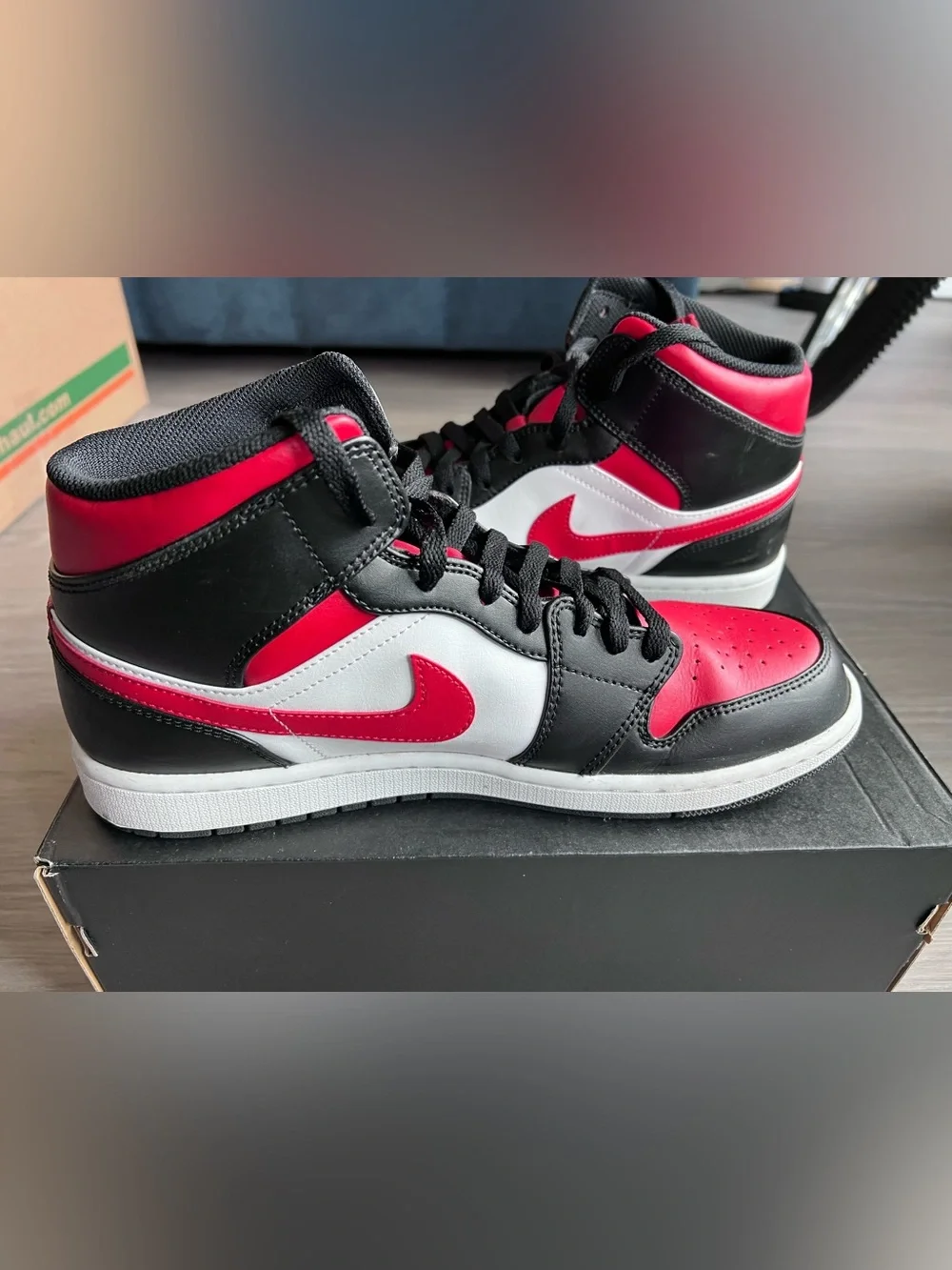 Jordan 1’s Mid Sneakers - Red, Black & White